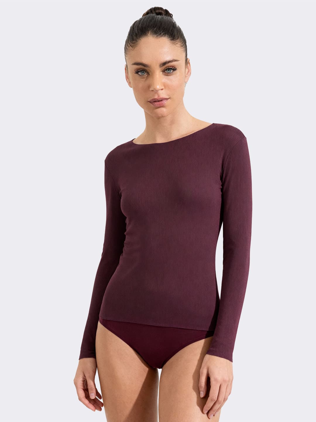 Maglia Intima Donna Manica Lunga a costina in Cashmere & Modal Collo Barchetta - Elegante e Calda