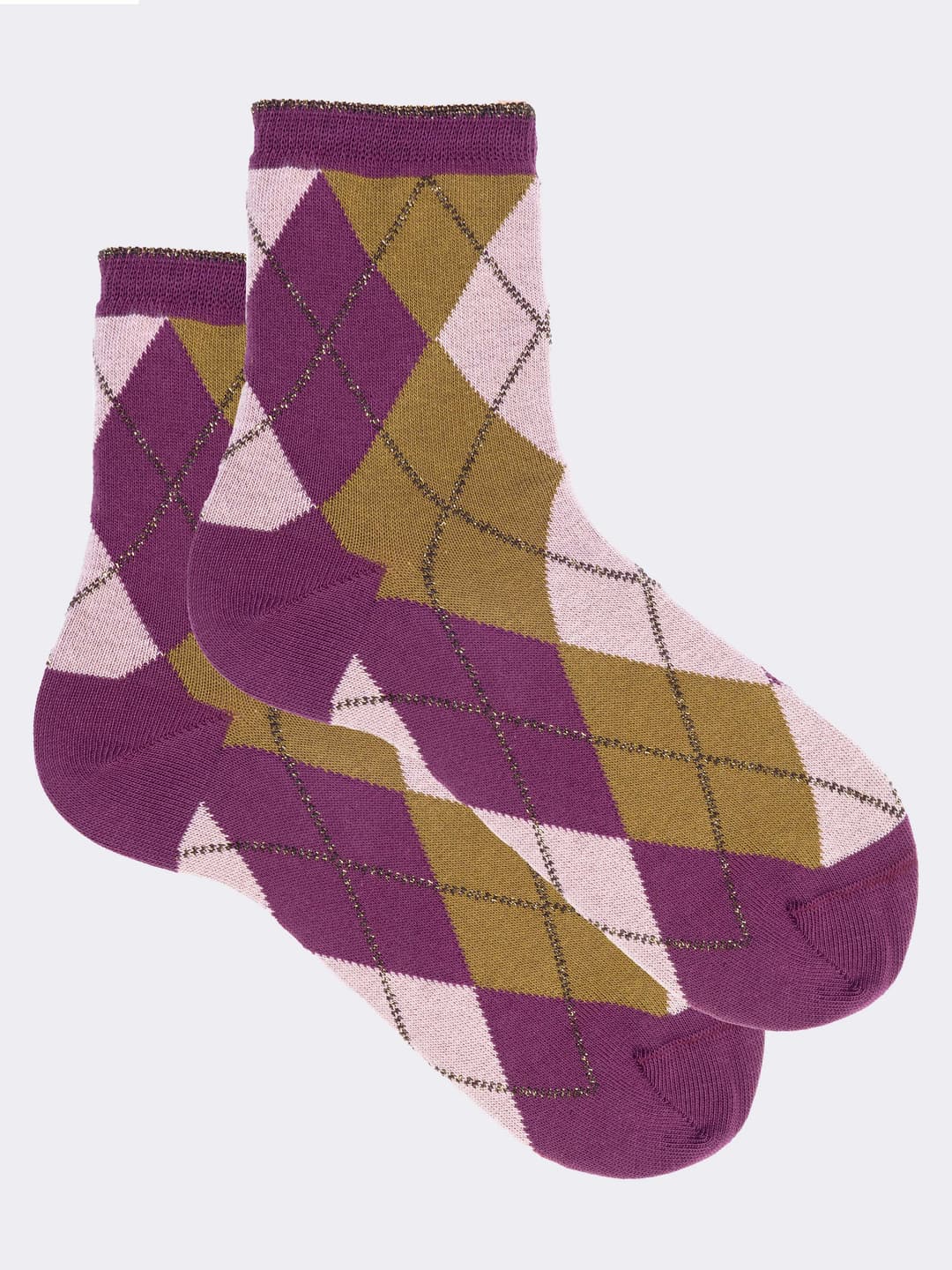 Calze corte fantasia Rombi Lurex in Caldo Cotone - Made in Italy